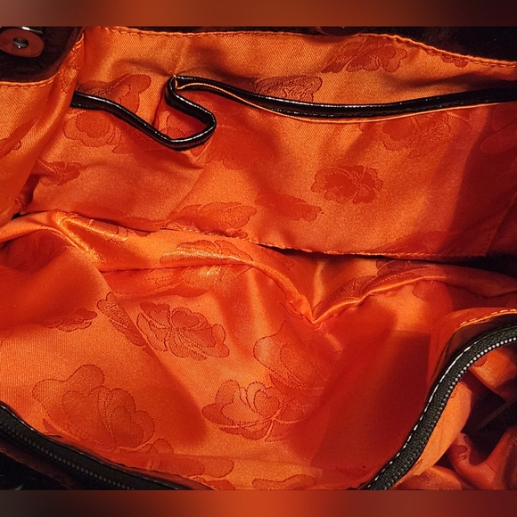 SHARIF 1827 Black Metallic Floral Python Embossed Italian Leather Satchel - Picture 6 of 15